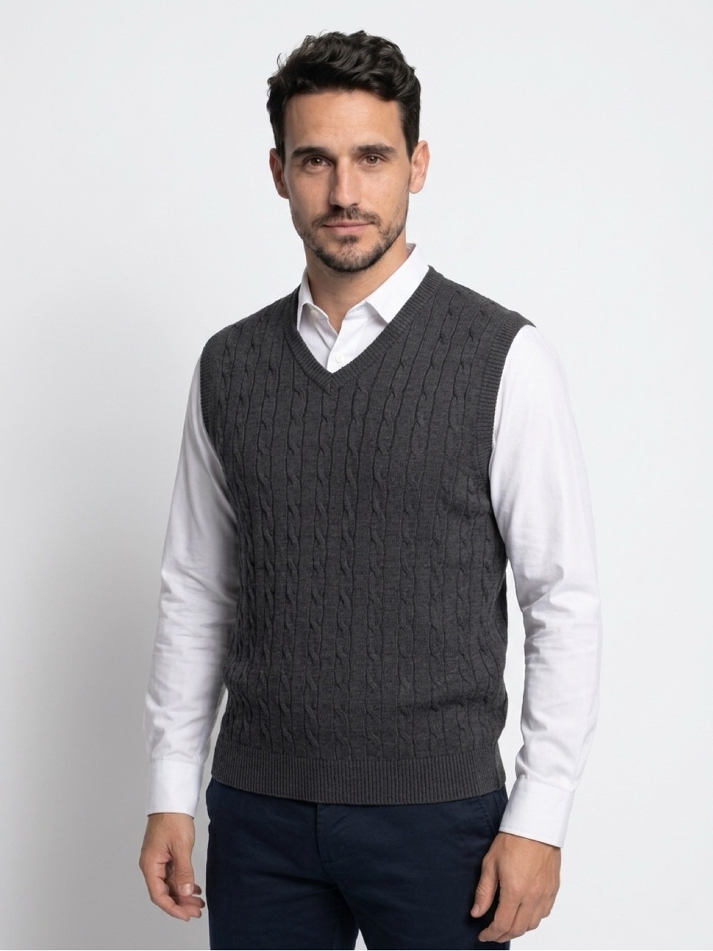 Club Room Men's Cable Knit V-Neck Sweater Vest Gray Size L